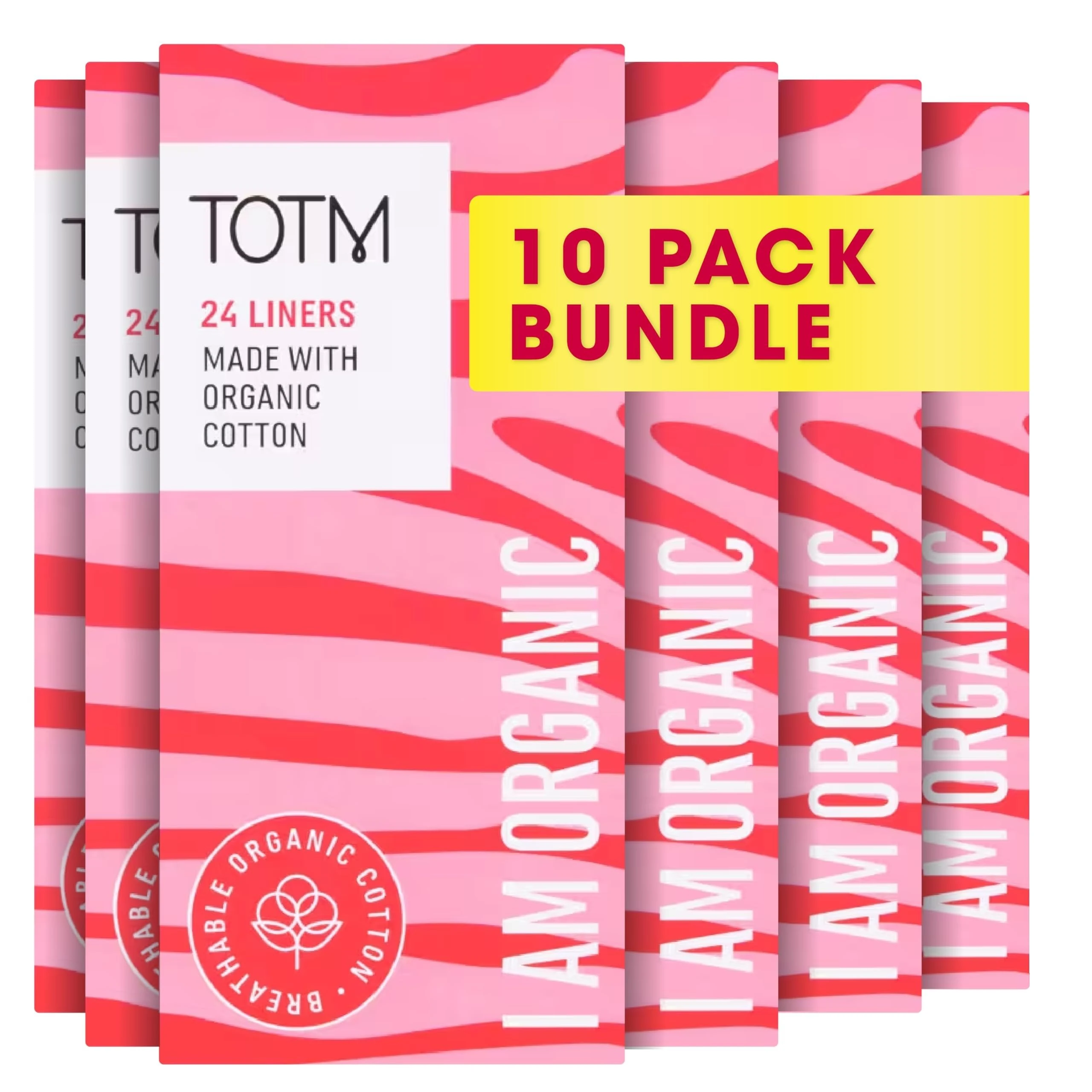 TOTM Panty Liners | Certified Organic Cotton | Unwrapped & Less Waste | Naturally Soft, Absorbent & Super Comfy | 10 Packs | 240 Liners
