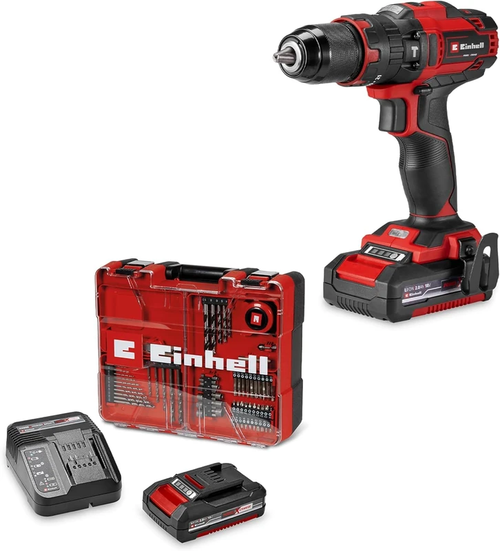 Einhell PXC 40Nm Cordless Impact Drill with Battery and Charger - 18V, 3-in-1 Combi Drill, Hammer and Screwdriver Function - TE-CD 18/40 Li-i Electirc Drill Set with 69 Pc Accessory Kit