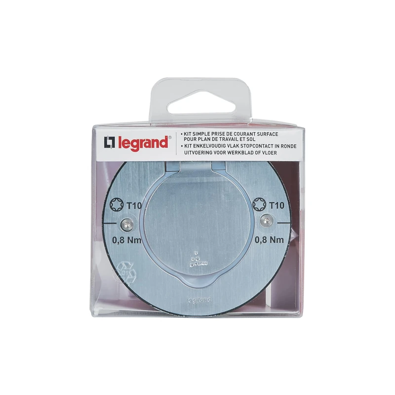 Legrand - IP44 Waterproof Round Stainless Steel Floor Socket Kit with Shutter + Recessed Box