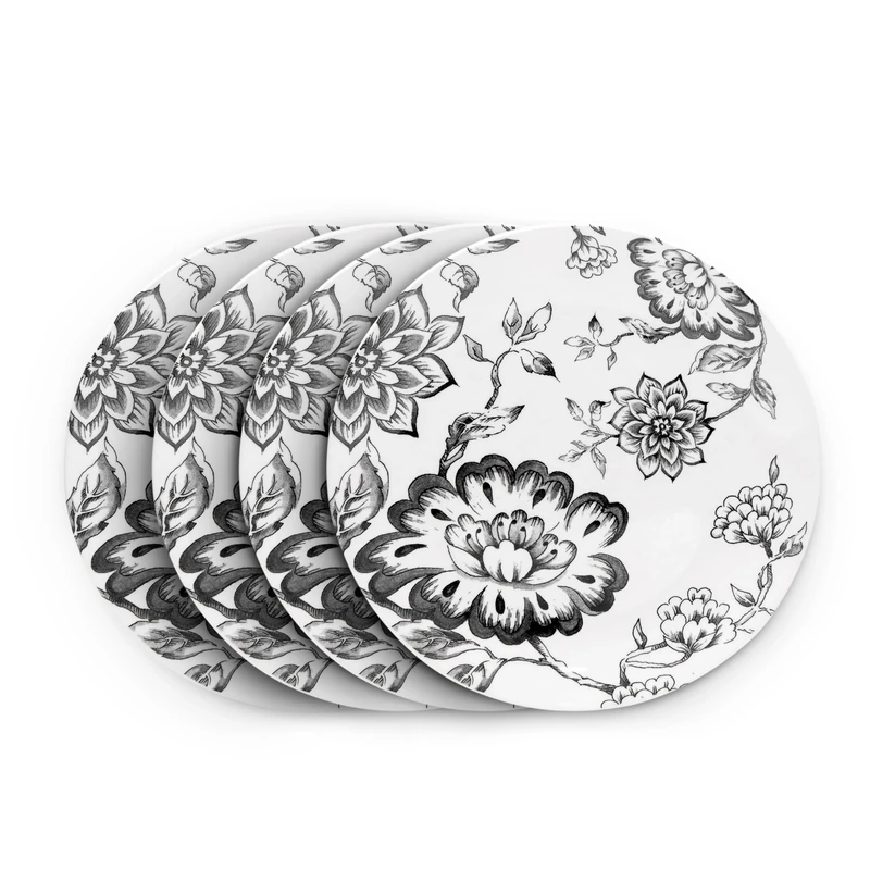 Wade Botanical Night Set of 4 Side Plates with Black Floral Design, Crafted from Earthenware, Made in Stoke-on-Trent, 22.75cm, Black
