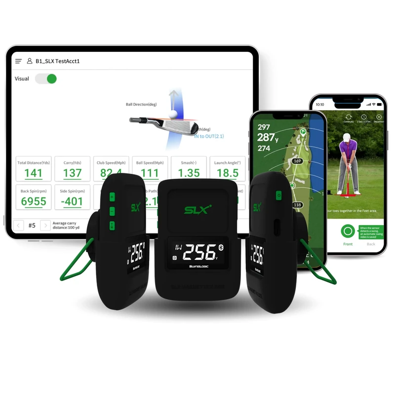 Swing Logic SLX Hybrid Mini Portable Golf Launch Monitor - Golf Ball Distance, Ball Speed, Club Head Speed, Smash Factor, Compact Golf Accessories and GPS Device with Swing Video Capture, App Included