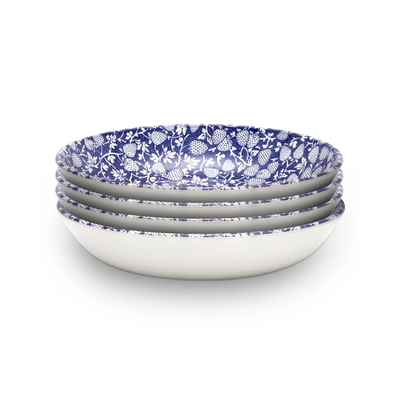 Wade Eton Set of 4 Pasta Bowls with Blue Strawberry Design, Crafted from Earthenware, Made in Stoke-on-Trent, 22.5m, Blue
