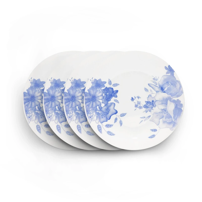 Wade Blue Floral Set of 4 Side Plates with Pale Blue & White Floral Pattern, Crafted from Earthenware, Made in Stoke-on-Trent, 22.75cm, Blue