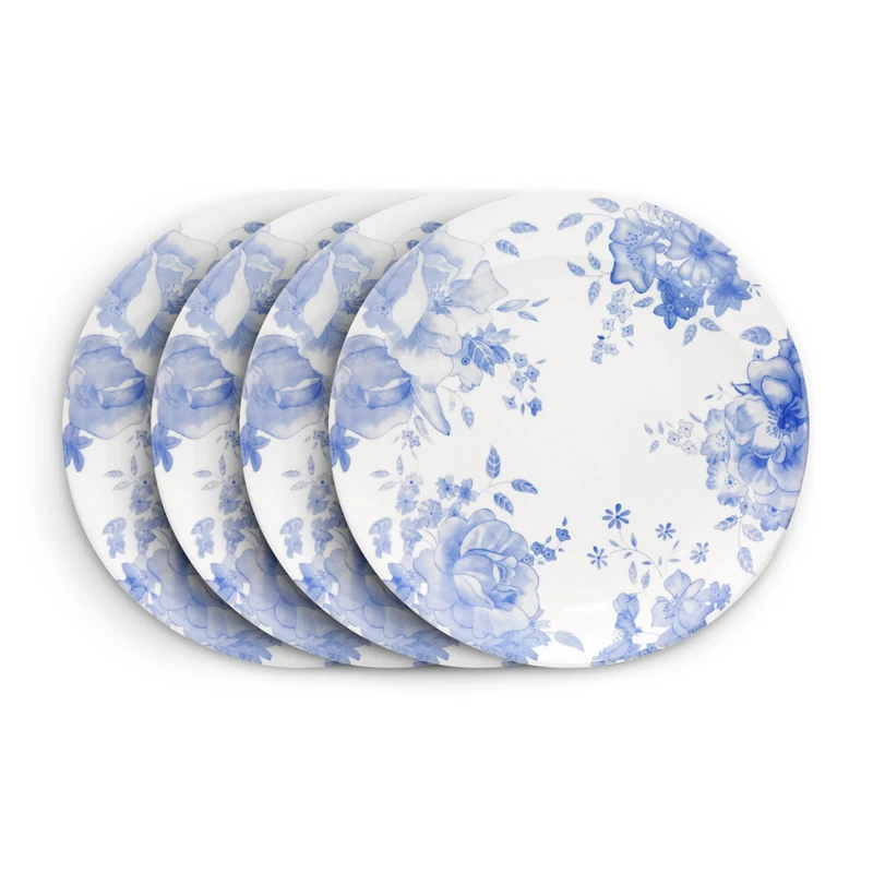 Wade Blue Floral Set of 4 Dinner Plates with Pale Blue & White Floral Pattern, Crafted from Earthenware, UK Designed Heritage Dinnerware, Made in Stoke-on-Trent, 28cm, Blue