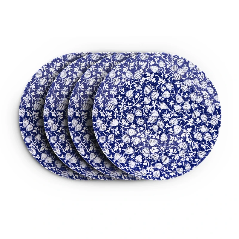 Wade Eton Set of Four Side Plates with Blue Strawberry Design, Crafted from Earthenware, Made in Stoke-on-Trent, 22.75cm, Blue