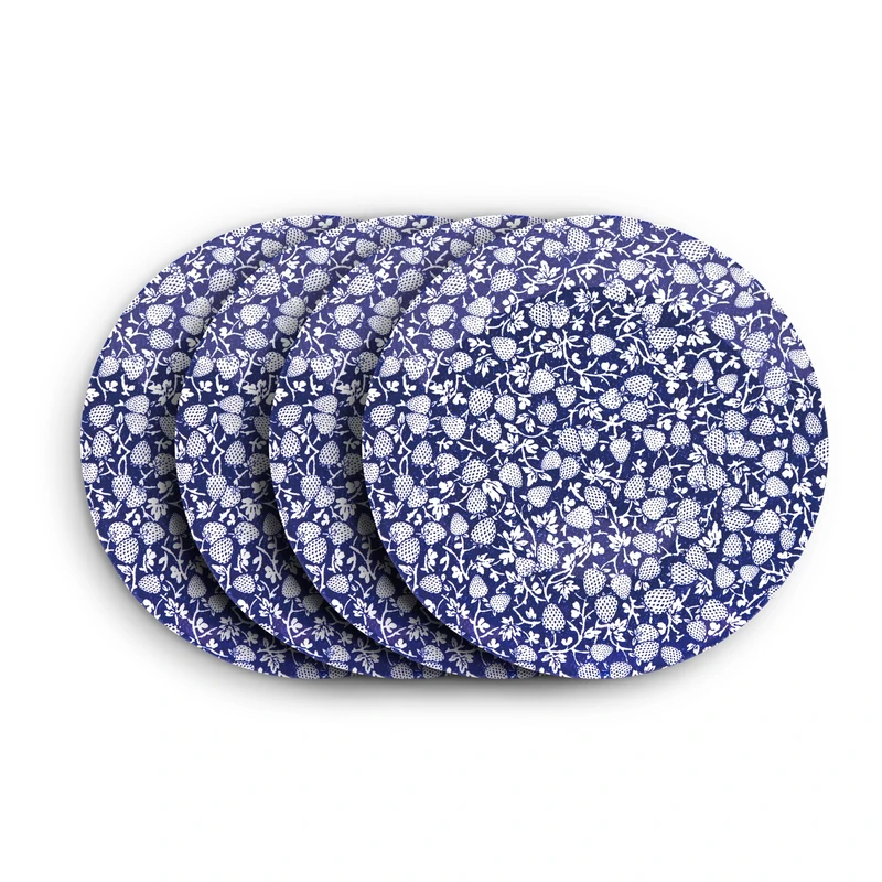 Wade Eton Set of 4 Dinner Plates with Blue Strawberry Design, Crafted from Earthenware, UK Designed Heritage Dinnerware, Made in Stoke-on-Trent, 28cm, Blue