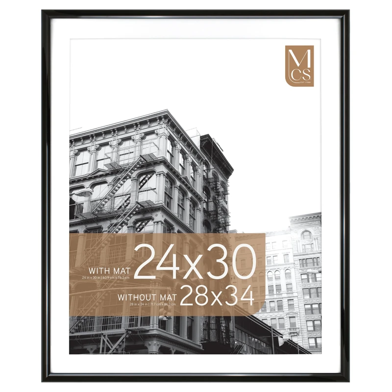 MCS Trendsetter 28x34 Poster Frame, Display Pictures 24x30 With Mat or 28x34 Without Mat, Vertical & Horizontal Wall Hanging Large Picture Frame for Photos & Posters, Black (1-Pack)