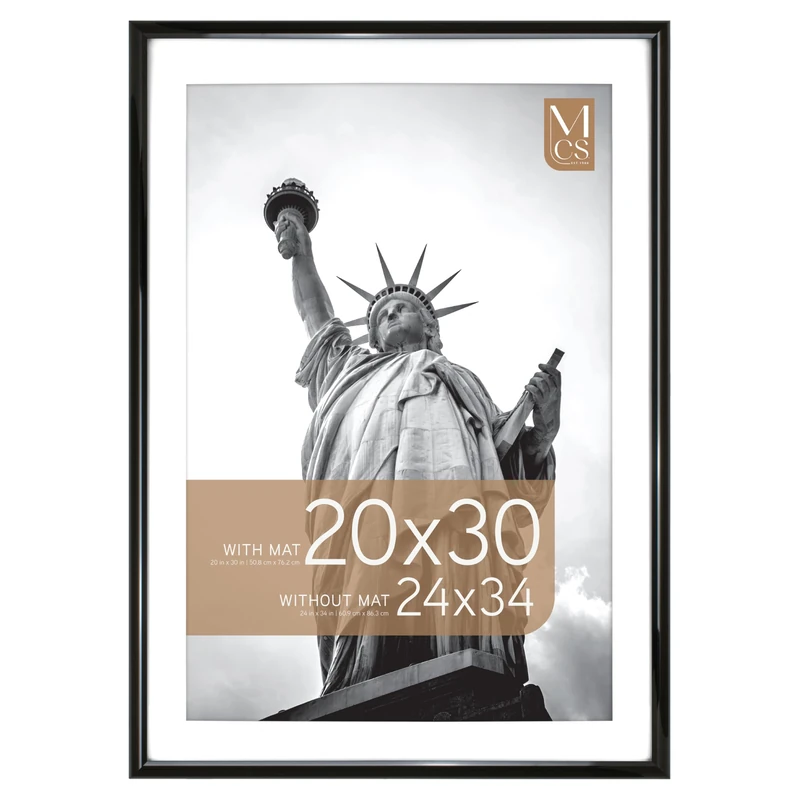MCS Trendsetter 24x34 Poster Frame, Display Pictures 20x30 With Mat or 24x34 Without Mat, Vertical & Horizontal Wall Hanging Large Picture Frame for Photos & Posters, Black (1-Pack)