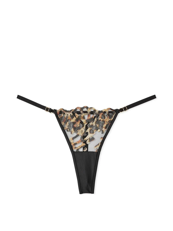 Victoria's Secret Leopard Embroidery Adjustable Thong Panty New, Leopard, XS