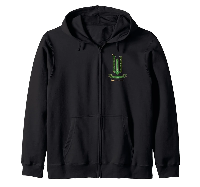 Wicked Movie Logo Elphaba Green And Gold Broom Zip Hoodie