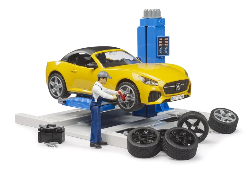 bruder 62112 - bworld Car Service Centre Roadster - 1:16 Car Workshop, Mechanic, Racing Car, Sports Car, Toy from 4 Years