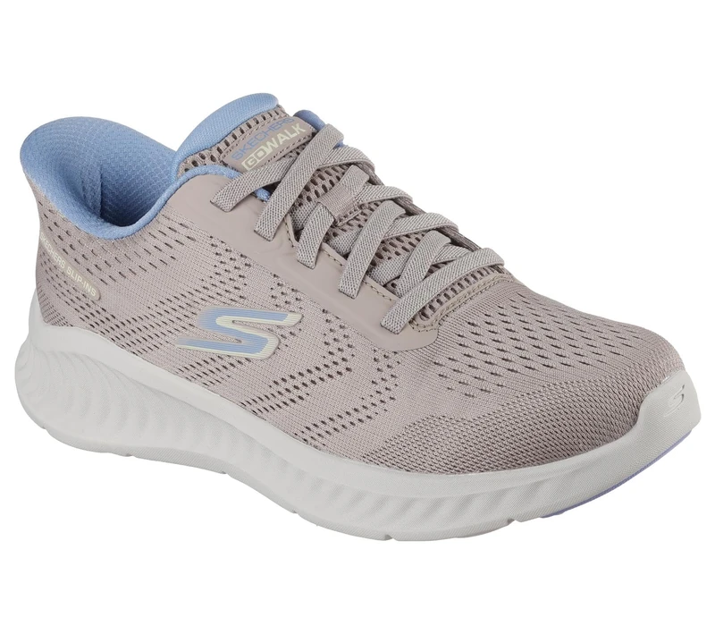 Skechers Women's Go Walk Now Khloe Slip-On Sneakers, Taupe Textile/Light Blue Trim, 2.5 UK