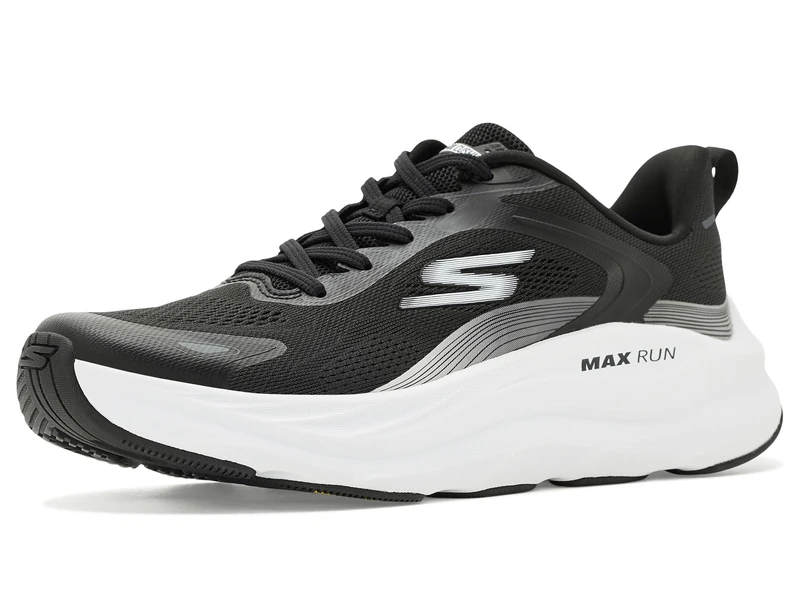 Skechers Women's Max Run Pacewave Sneaker, Black Synthetic/White Trim, 5 UK