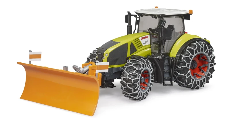 Bruder Claas Axion 950 Tractor with Snow Chains & Plough Blade – 1:16 Winter Service Vehicle for Kids Ages 3+