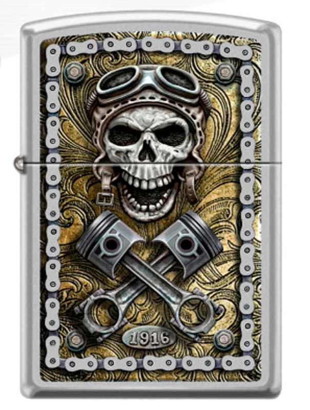 Personalized Zippo Lighter Skull Wind Proof Lighter - Free Engraving - Christmas, Halloween & Valentines Day Gift (Motercycle Skull)