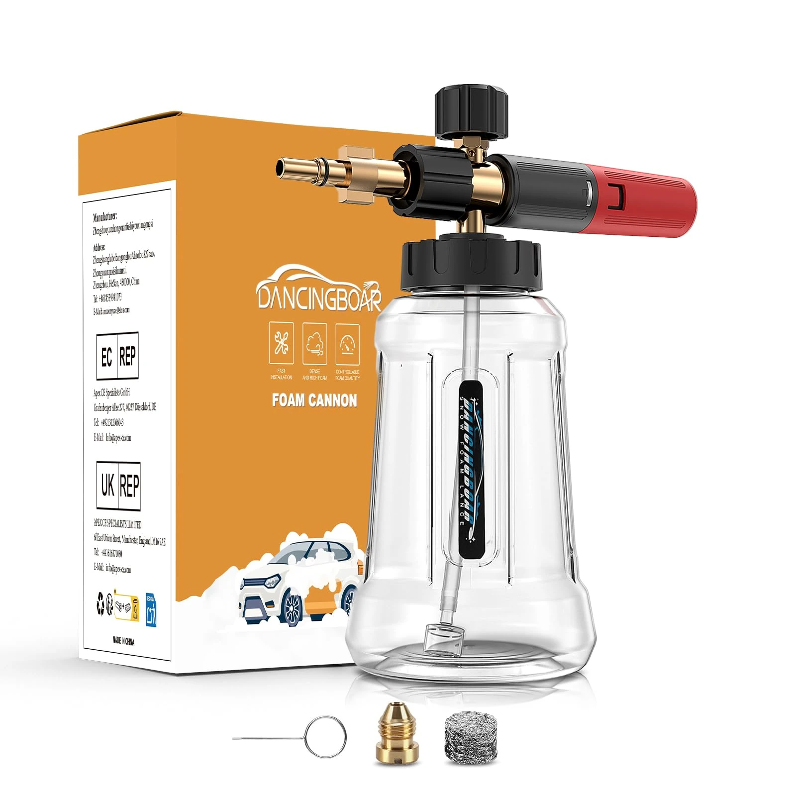 Dancingboar Snow Foam Lance Cannon Bottle for Bosch 110/120/125 Aquatak Black & Decker AR Blue Clean, Snow Foam Gun with Adjustable nozzle 1L,Bosch Pressure Washer Accessories