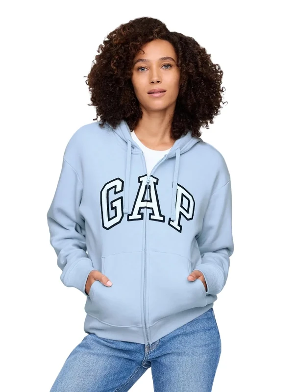 GAP Women's Light Blue Logo Full Zip Hoodie V2 L, Light Blue Shade V2, L