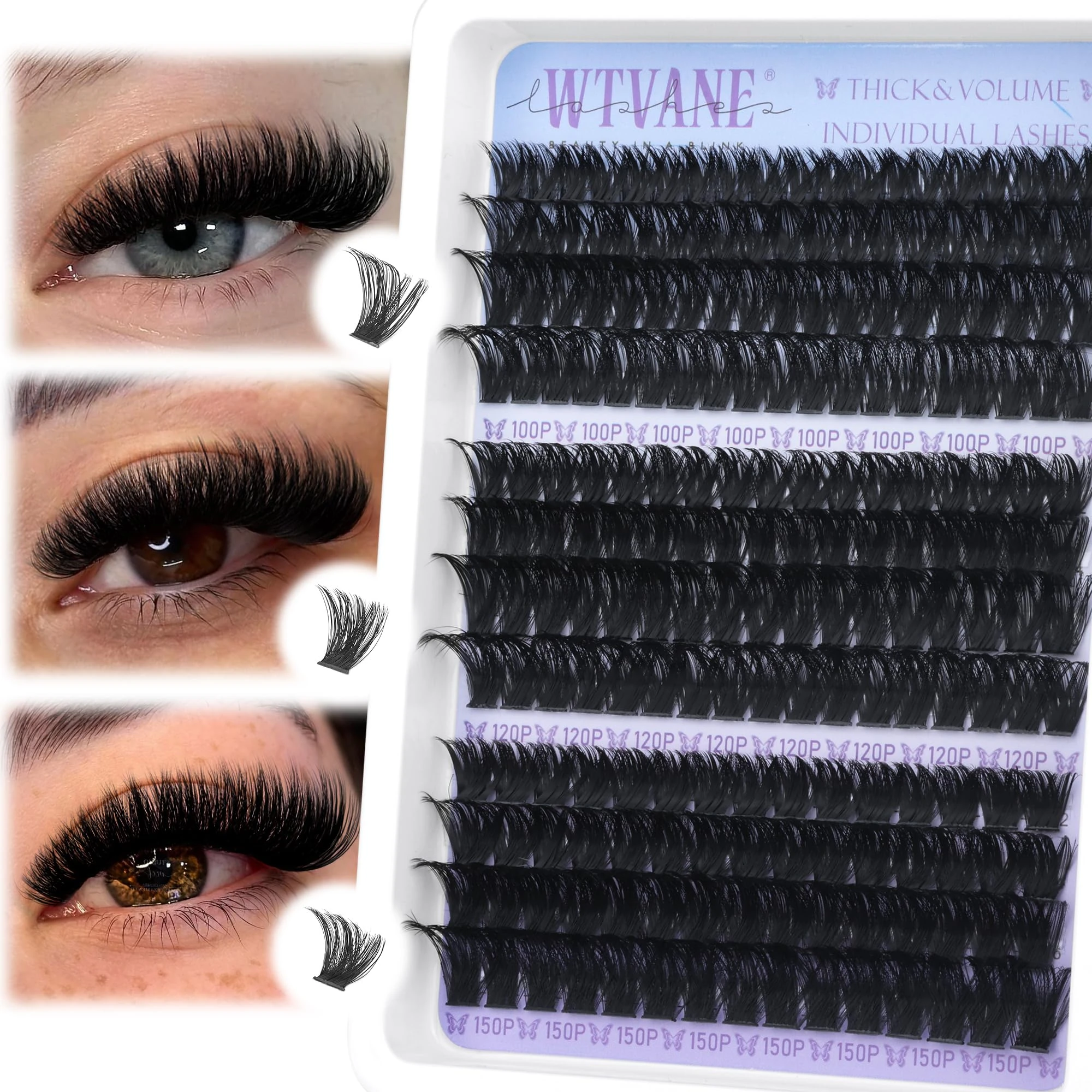 Thick Cluster Lashes 100D+120D+150D Volume Individual Eyelash Clusters 240Pcs 12-18mm Cluster Lashes Extensions Wispy False Eyelashes D Curl Individual Lashe by Wtvane