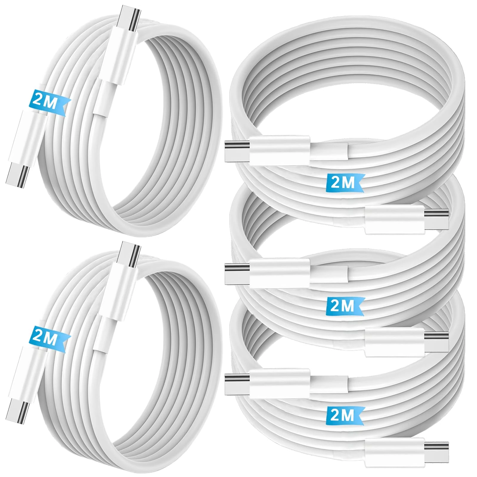 Gartmost [5-Pack] USB C to C 60W Fast Charging Cable, 480 Mbps Data Transfer5 * 2M, PD 3.0 Compatible with iPhone 15/16 Plus Pro Pro Max, MacBook Pro/Air, iPad Pro/Air/mini and More（White）