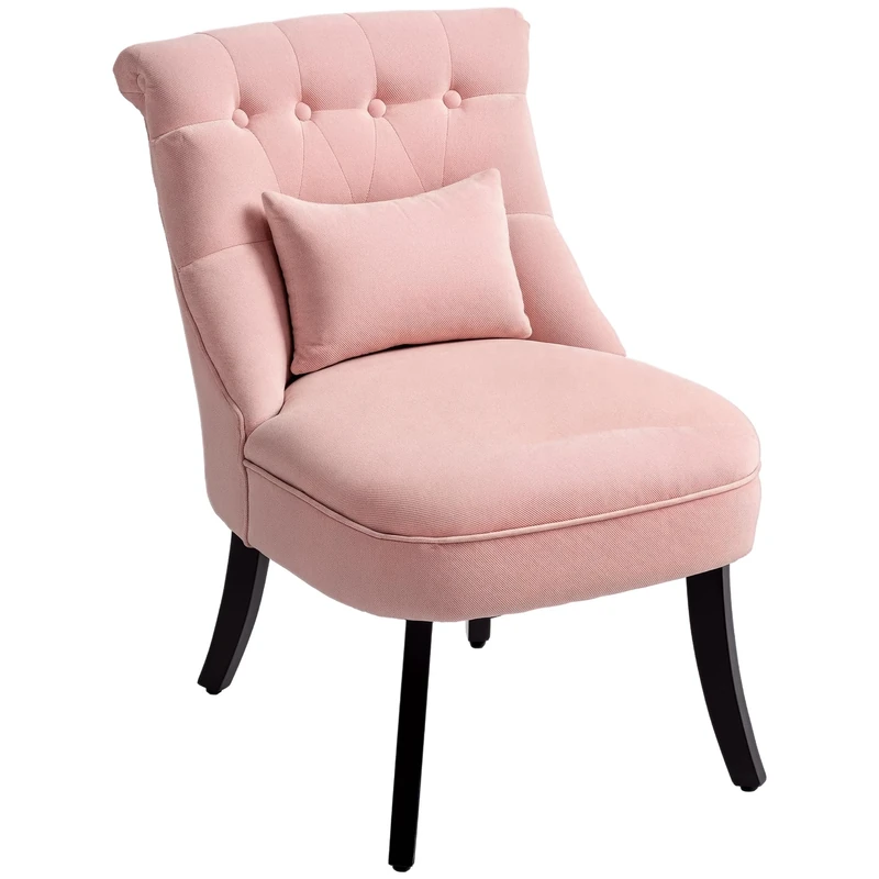 HOMCOM Tub Chair, Armless Single Sofa, Modern Button Tufted Armchair, Upholstered Linen Fabric Longue Accent Chair for Living Room, Bedroom, Pink