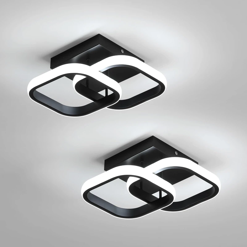 Comely 2 Pack Modern LED Ceiling Lights, 24W 2700LM Small Square LED Ceiling Lamp for Kitchen, Bedroom Hallway, White Light 6500K, Black, 24cm