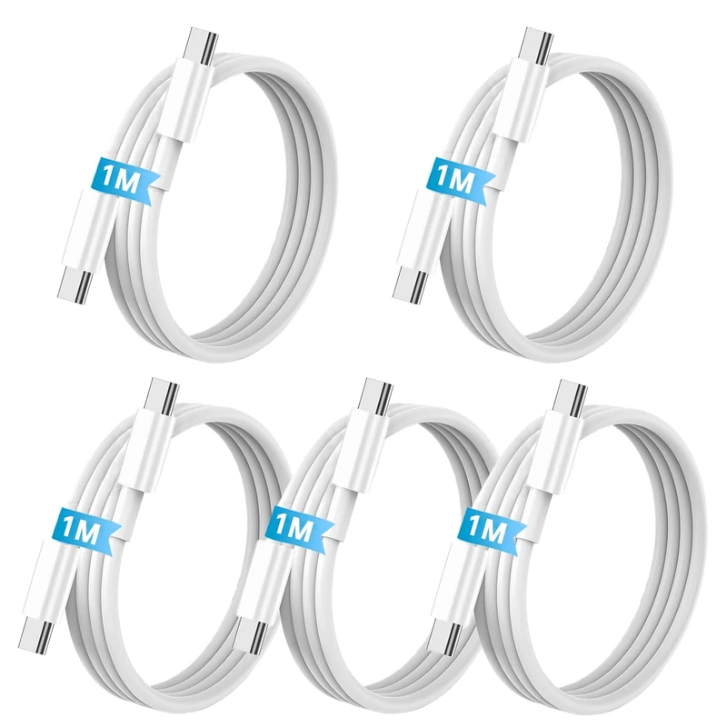 Gartmost [5-Pack] USB C to C 60W Fast Charging Cable, 480 Mbps Data Transfer5 * 1M,PD 3.0 Compatible with iPhone 15/16/17 Plus Pro Pro Max, MacBook Pro/Air, iPad Pro/Air/mini and More（White）