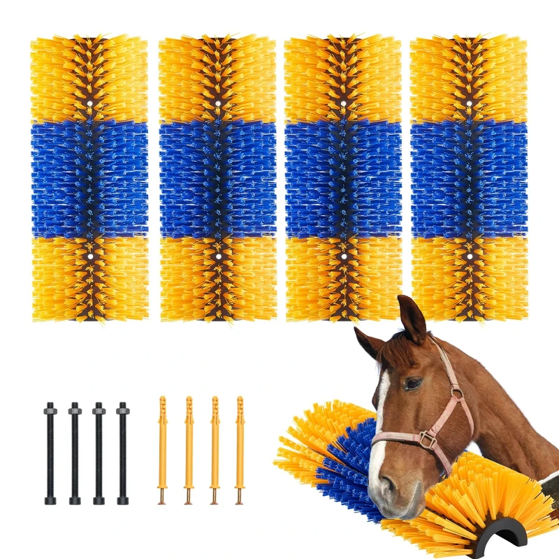 VEVOR Livestock Scratching Brush, 4 Pcs Horse Brush with 8 Screws, 17.1 x 7.5 in Cow Scratcher, for Back Itch Relief & Keep Cleaning, Grooming & Scratching for Horse, Pig, Cattle Supplies
