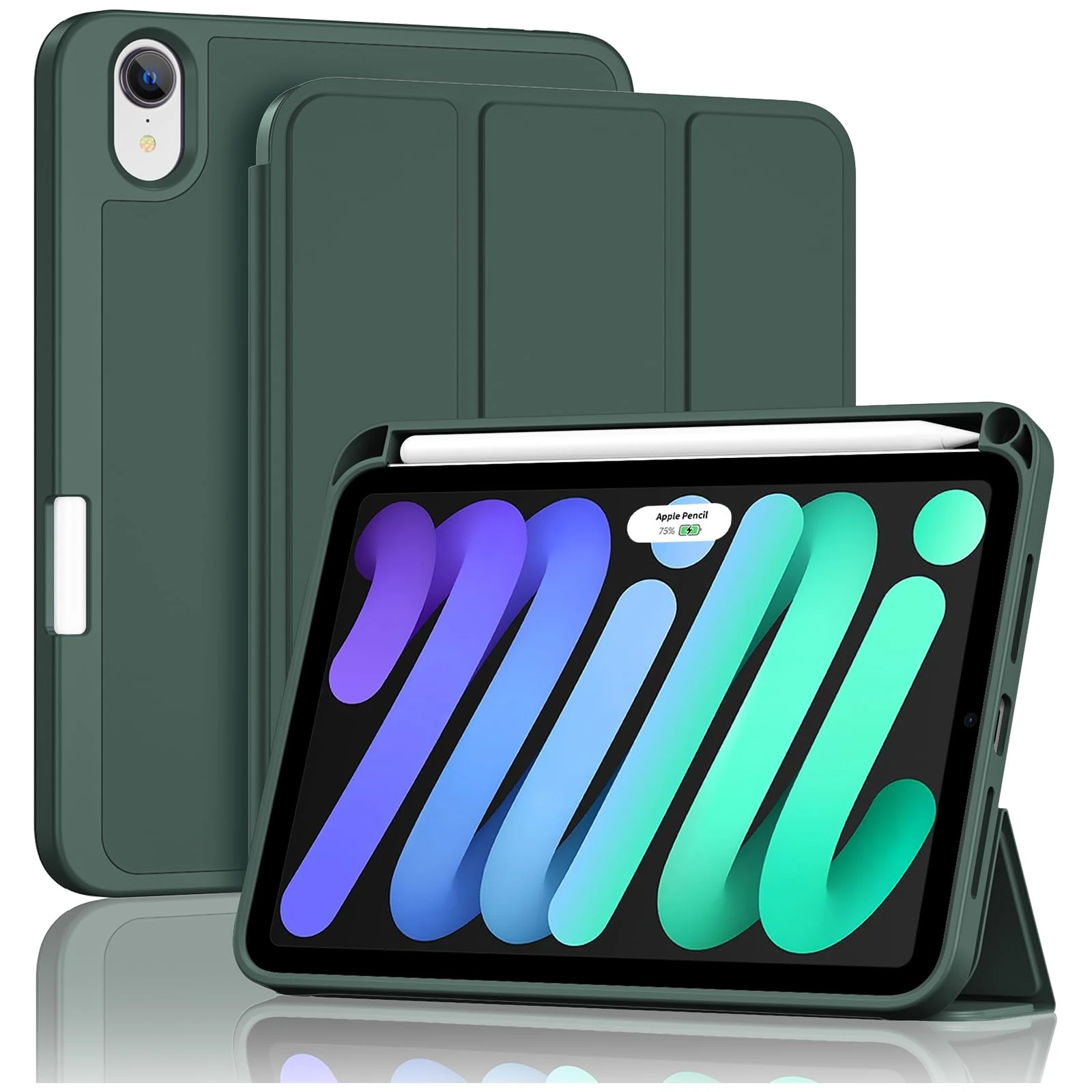 ProCase for iPad Mini 7 A17 Pro 2024/iPad Mini 6 2021 8.3 Inch iPad Mini 7th/6th Gen Case with Pencil Holder, Trifold Stand Smart Folio with Soft TPU Back Cover for iPad Mini 8.3" 7th/6th Gen -Mgreen