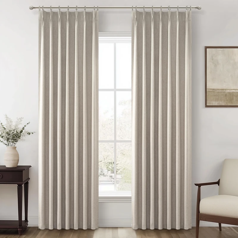 Viral Curtains with Pinch Pleat Clips & Hooks, Grey Taupe Faux Linen Blackout Curtain for Bedroom 90 Inches Long Heavy Drapes Thermal for Summer Heat Sound Deadening Privacy Windows Burg (40"Wx90"Lx2)