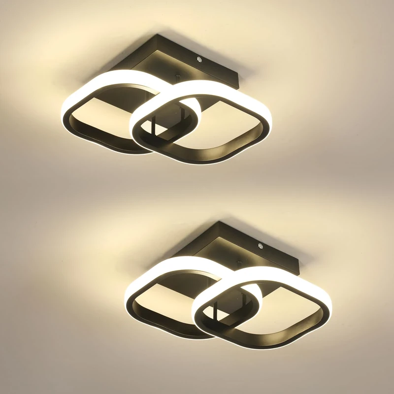 Comely 2 Pack Modern LED Ceiling Lights, 24W 2700LM Small Square LED Ceiling Lamp for Kitchen, Bedroom Hallway, Natural Light 4500K, Black, 24cm