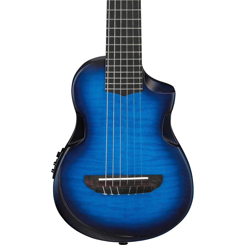 Ibanez AUP10FMNE-TBO Transparent Blue Sunburst Open Pore 6-String Tenor Chambered Acoustic-Piccolo Guitar-Ukulele - Flamed Maple Top, Purpleheart Fretboard, AEQ-2U Preamp w/Tuner
