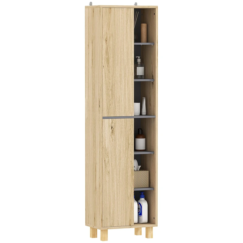 HOMCOM Bathroom Storage Cabinet, Bathroom Storage Unit, Freestanding Bathroom Cabinet with 6 Open Compartments and 6 Shelves