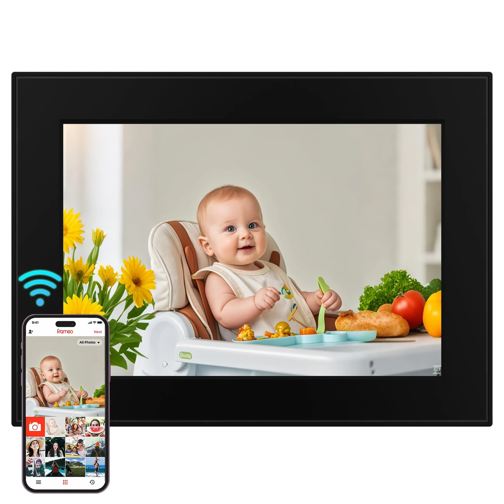 32GB WiFi Digital Photo Frame, 10.1 Inch Frameo Photo Frame,1280x800 HD IPS Touch Screen, Auto-Rotate, Share Photos/Videos Instantly via Frameo App from Anywhere, Wall Mountable. Black
