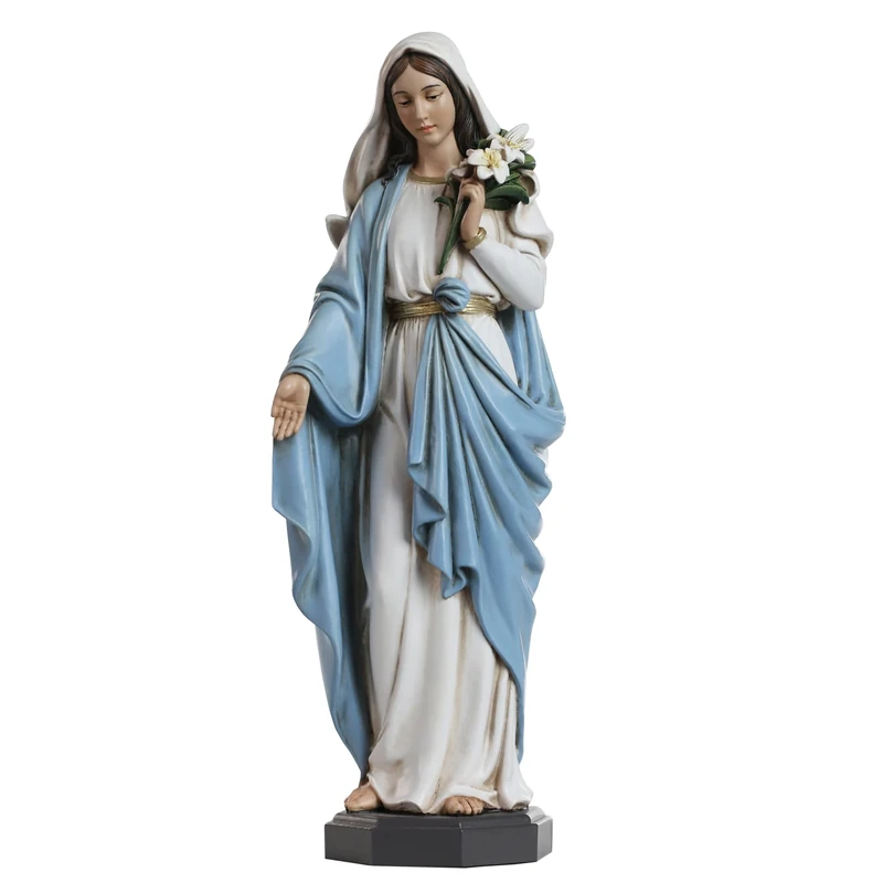 Grace4Joy Blessed Mother Mary Statue - 10 Inch Madonna Virgin Mary Statue Elegant Home Decor, Hand Painted Saint Mary Holding Lilies Figurines Renaissance Collection