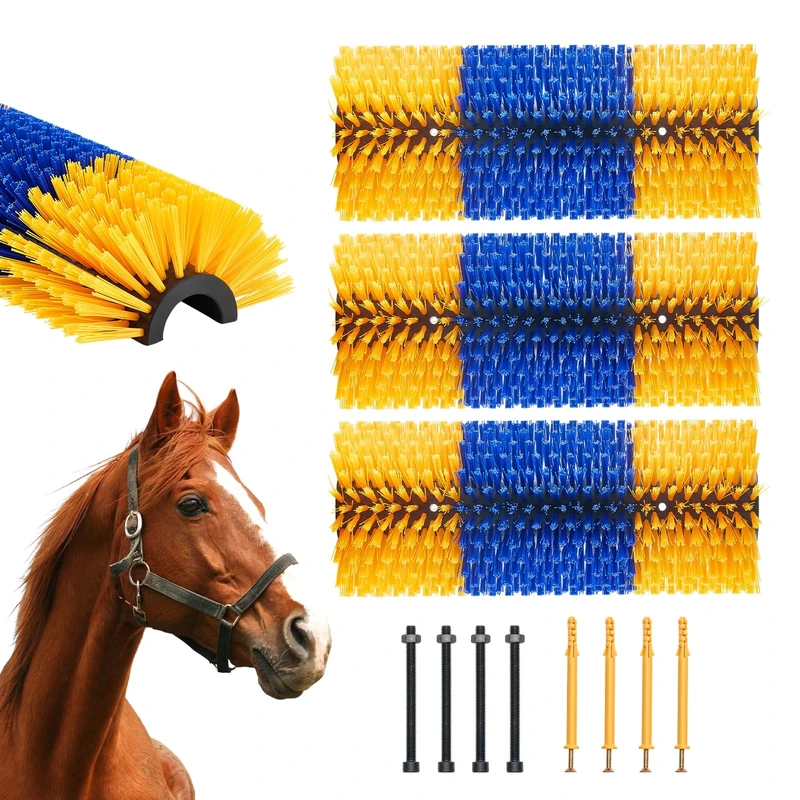 VEVOR Livestock Scratching Brush, 3 Pcs Horse Brush with 6 Screws, 20 x 7.5 in Cow Scratcher, for Back Itch Relief & Keep Cleaning, Grooming & Scratching Post for Horse, Pig, Cattle Supplies