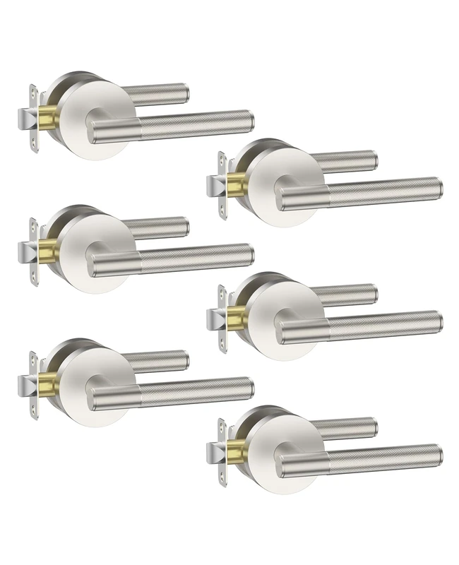 Asidrama 6 Pack Brushed Satin Nickel Passage Interior Door Handles