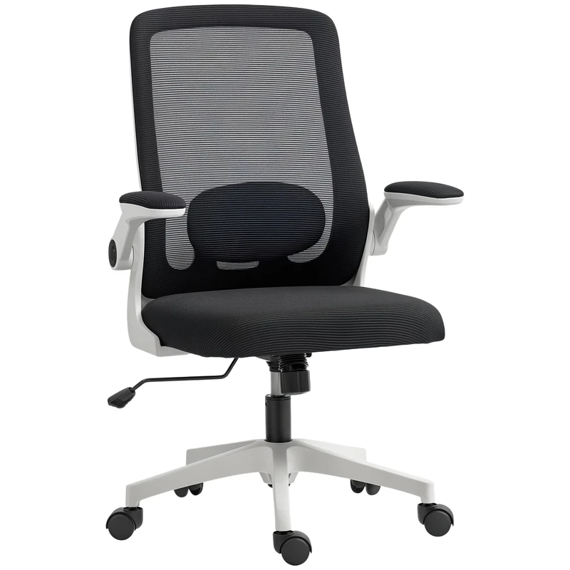 HOMCOM Executive Office Chair, Ergonomic Mesh High Back Desk Chair with Flip-up Armrest, Adjustable Lumbar Support, Black