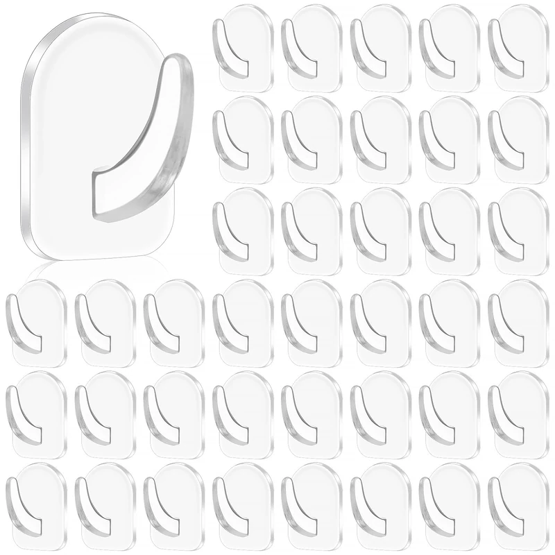 TPTGIAR 40 PCS Clear Adhesive Hooks, Sticky Hooks Heavy Duty, Plastic Stick on Hook with Non Marking Sticker, Self Adhesive Hook Max 2kg No Drilling for Living Room Kitchen Bathroom