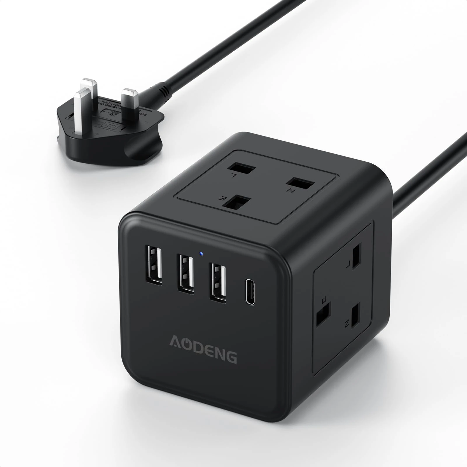 Extension Lead with 4 USB Slots, 4 Way (13A/3250W) Multi Plug Extension Cable, UK Desktop Power Extension Cord with Multi Socket, 1.5M Extension Cable (black, 1.5MPD)