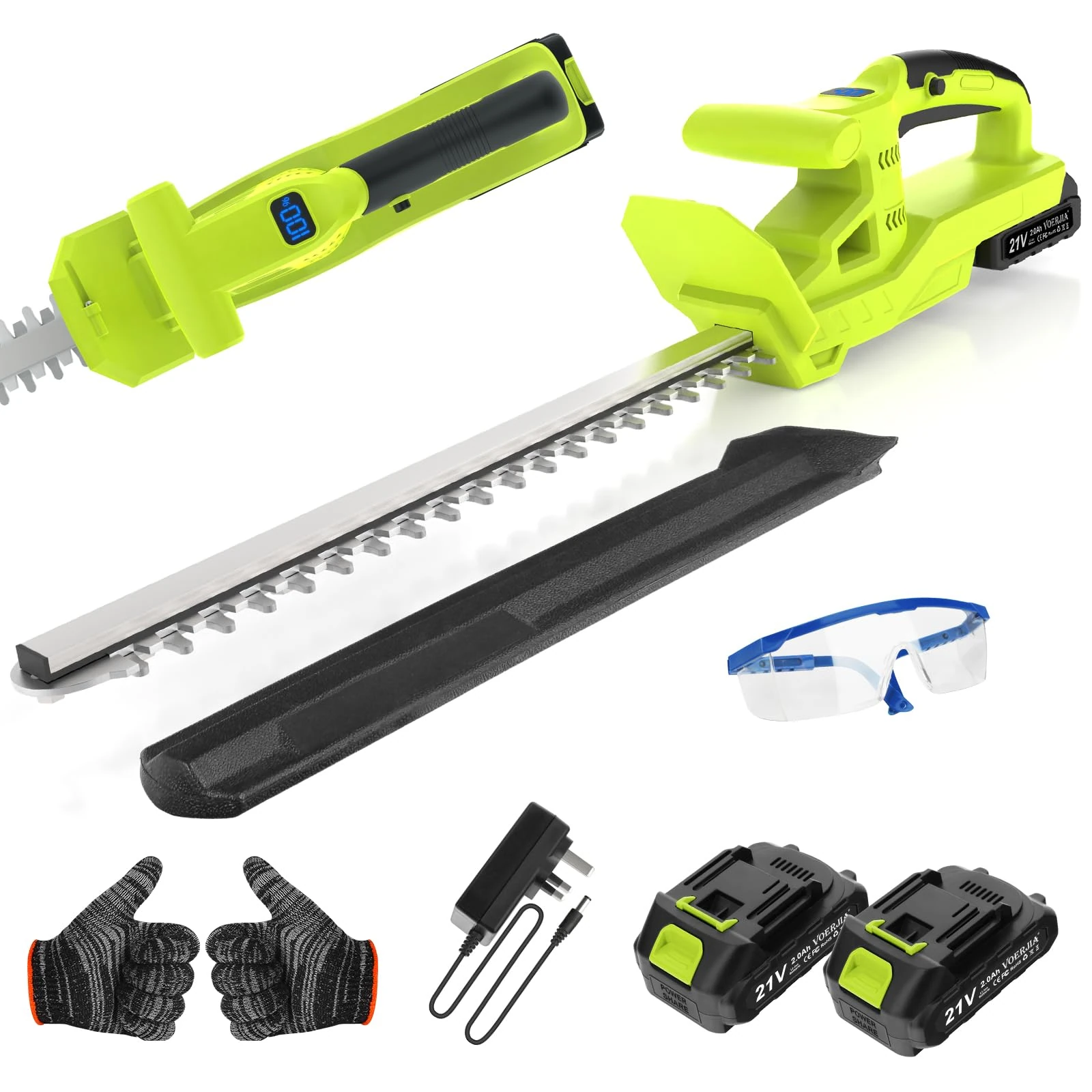 VOERJIA 20” Cordless Hedge Trimmers, 2 * 2000mAh Battery Hedge Trimmer, 21V Hedge Trimmer Cordless, 50cm Dual Action Blade, 750W Hedge Cutter For GardenShrubs And Border Plants