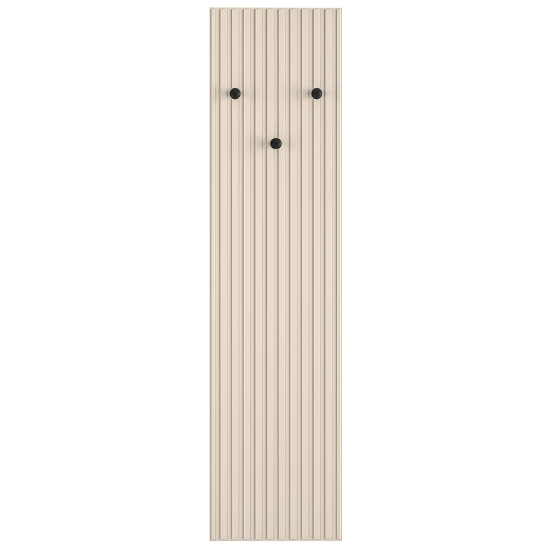Selsey Caletto Beige Wall Coat Rack, Wall Panel Made of Laminate Panel with ABS Edges, 3 Black Hooks, Modern Slats, 137 x 34 cm, Moisture, Scratch and Heat Resistant, Self-Assembly - Image 1