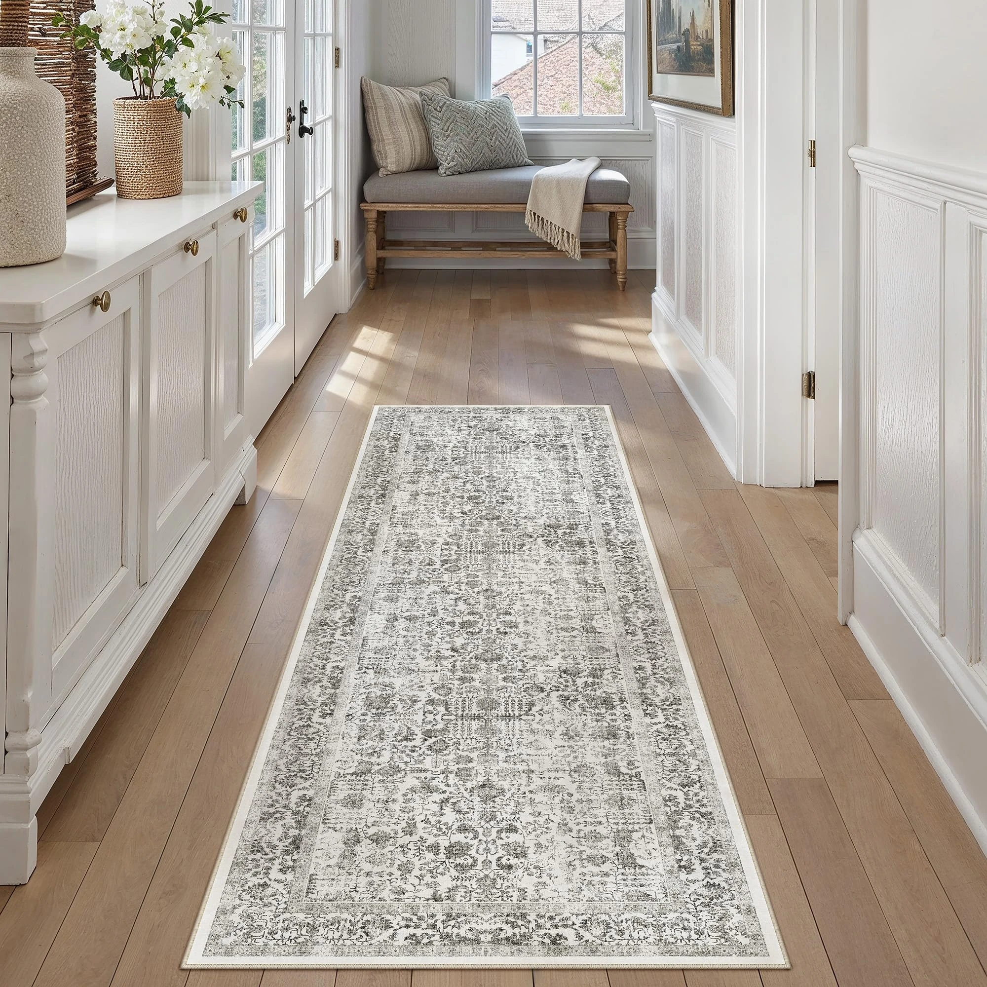 HUGEAR Vintage Black Hallway Runner Washable Non Slip Rugs Long Area Rug 60x180cm Bedroom Kitchen Lounge Bedside Office Indoor Carpets Low Pile Carpet Runners