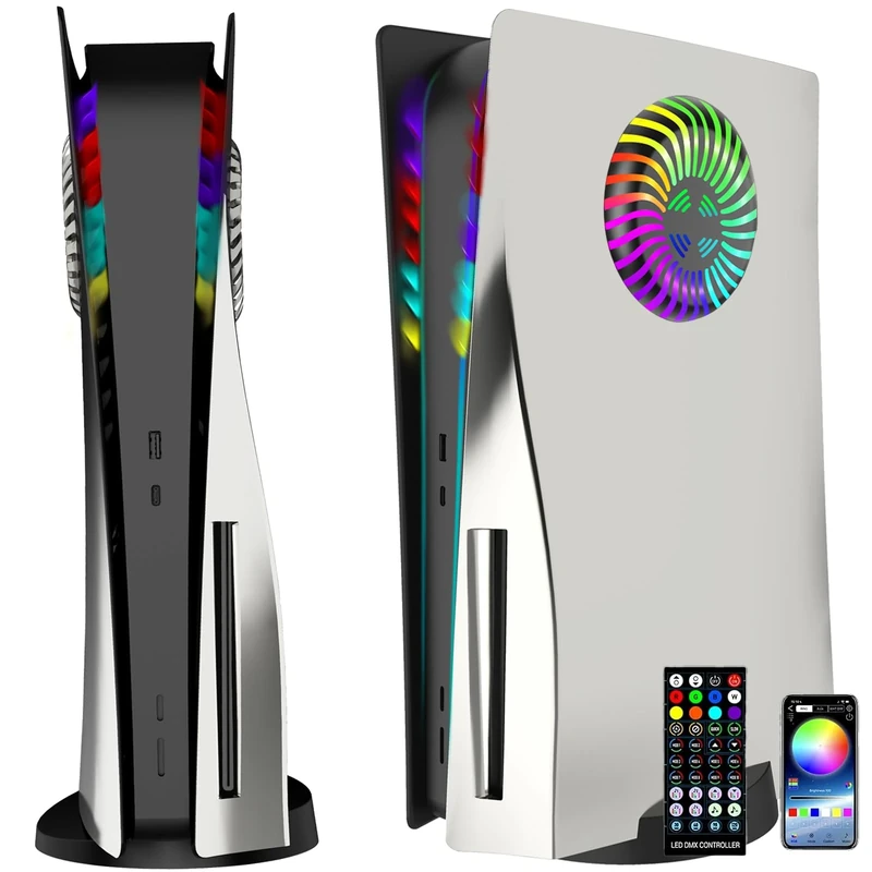 Faceplates with Cooling Openings, RGB Light for PS5 Console, Cover Replacement Plates, Shell Accessories, Anti-Scratch, Dustproof, with LED Lighting Package for PlayStation 5 Disc Edition (Galvanised