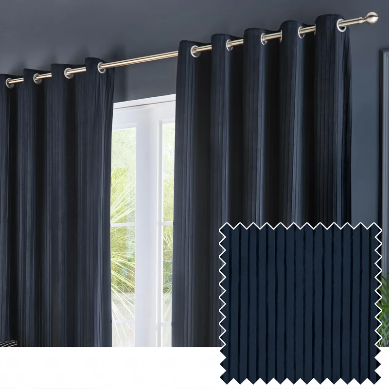 Paoletti Corinthian Velvet Eyelet Curtain Pair - Navy - 229x137cm
