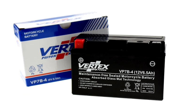 Vertex VP7B-4 Sealed AGM Motorcycle Battery, 12V, 6.5Ah, CCA (-18) 85, Replaces: CT7B-4, CT7B-BS, YT7B-BS, YTX20L-BS, YB9-B Perfect battery for Motorcycle, ATV's, Personal Watercraft and Snowmobiles