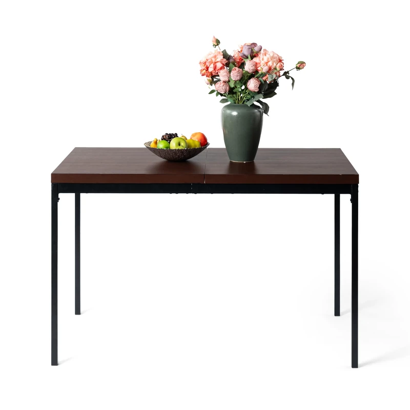 FurnitureR Espresso Rectangular Dining Table, L-120CM for 4-6 People, Sleek Modern Design, Thick Wood Top with Metal Frame, Versatile and Minimalist Accent for Outdoor & Indoor 120x70x75 cm