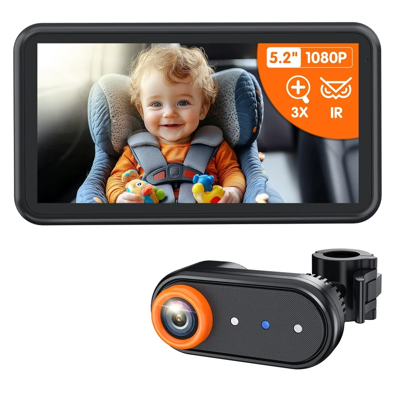 LUCKVIEW Baby Mirror Car Back Seat, 5.2 Inch 1080P Baby Car Camera with 360° Rotation, 3X Zoom Back Seat Monitor Display, Car Mirror for Baby (BM2)