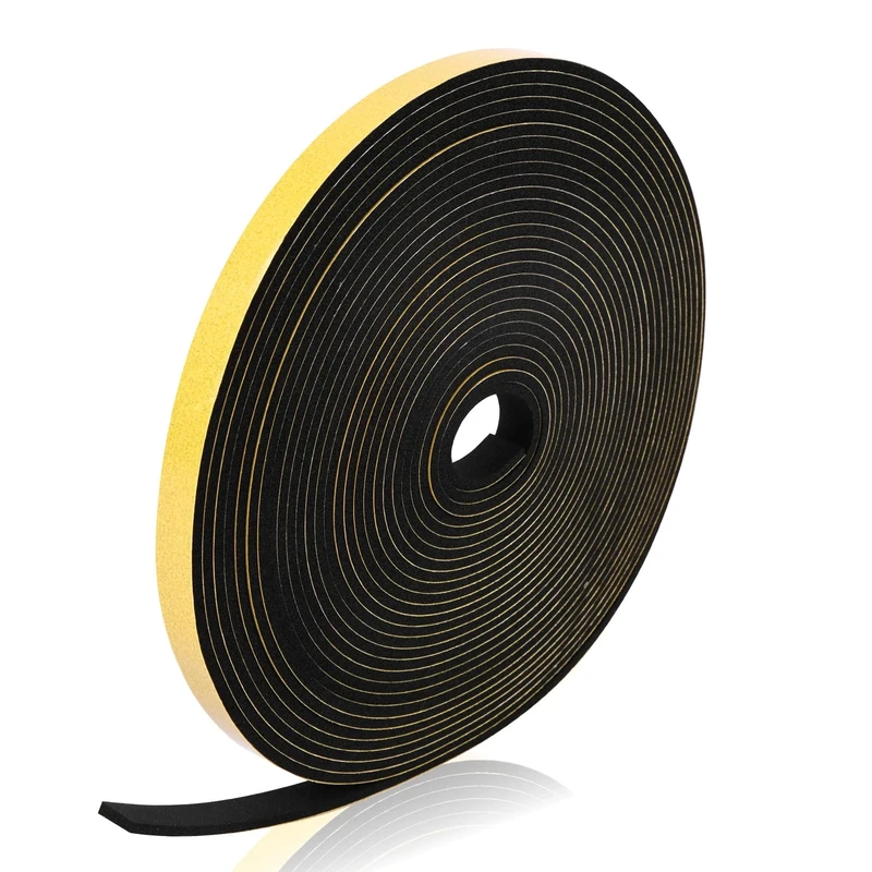 Flintronic 10M Draught Excluder, 12mm(W) x 3mm(T) Weather Stripping High Density Foam Seal Tape, Self Adhesive Foam Tape Door Window Seal Strip, Anti-Collision Shockproof Furniture Protective (Black)