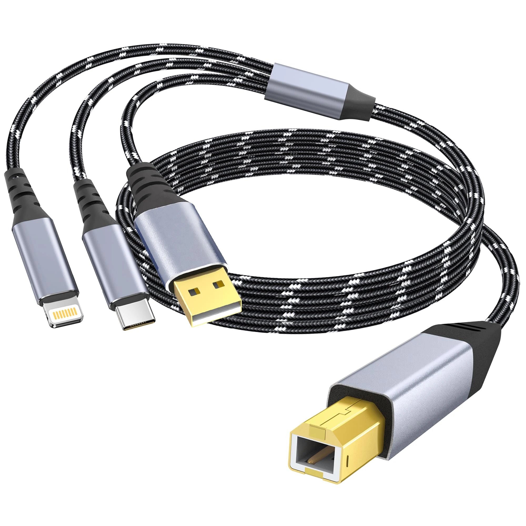 DCNETWORK Printer Cable 10FT,USB C&USB-A to USB-B Cable，High Speed Nylon Braided Scanner Printer Cord for HP Canon Dell Epson Brother Lexmark Xerox Samsung Piano DAC & More