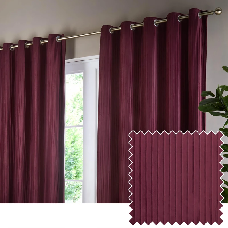 Paoletti Corinthian Velvet Eyelet Curtain Pair - Merlot - 168x183cm